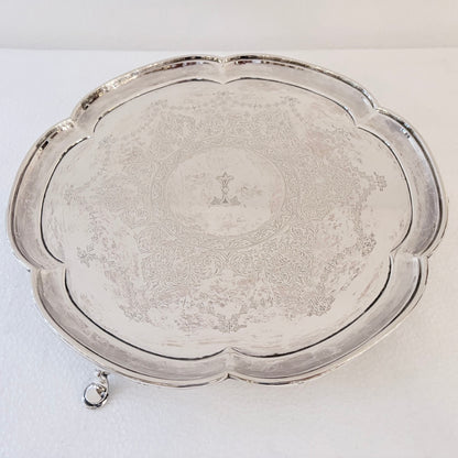 GEORGIAN ENGRAVED STERLING SILVER SALVER, SHEFFIELD, 1937