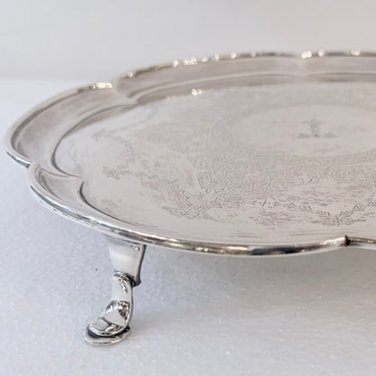 GEORGIAN ENGRAVED STERLING SILVER SALVER, SHEFFIELD, 1937
