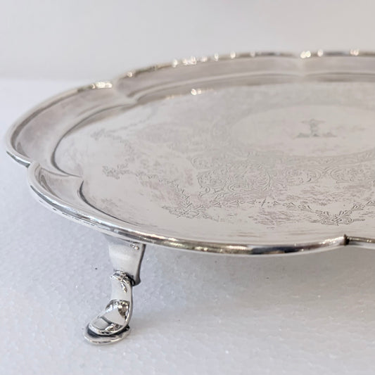GEORGIAN ENGRAVED STERLING SILVER SALVER, SHEFFIELD, 1937