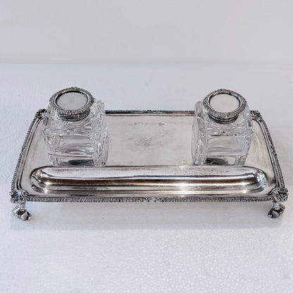 EDWARDIAN GADROONED STERLING SILVER INKSTAND, LONDON, 1905