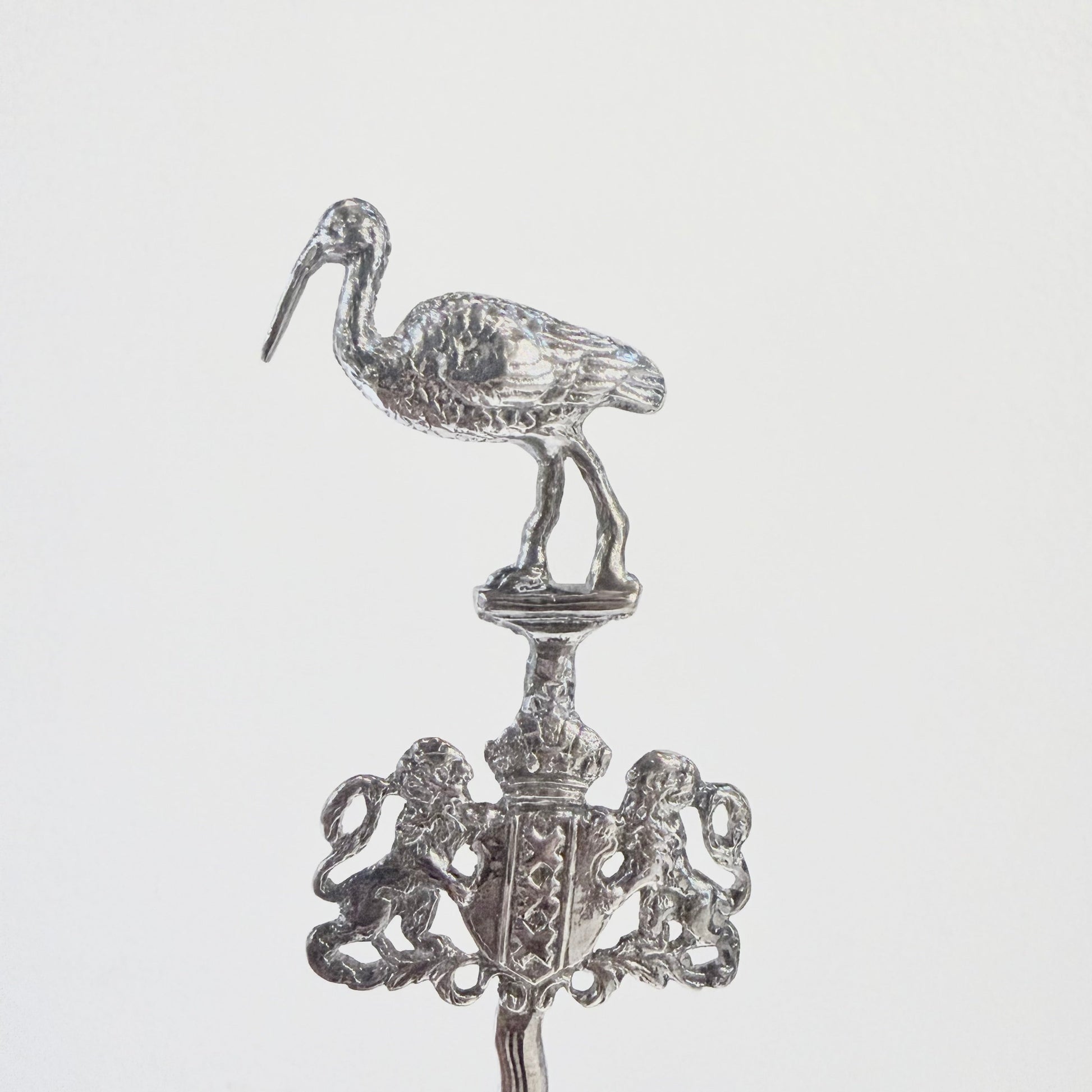 STORK FINIAL ON EDWARDIAN CAST STERLING SILVER MARRIAGE SPOON