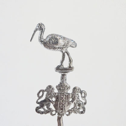 STORK FINIAL ON EDWARDIAN CAST STERLING SILVER MARRIAGE SPOON