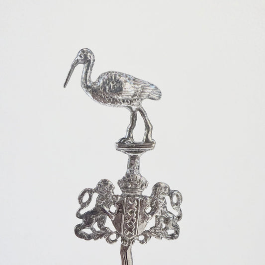 STORK FINIAL ON EDWARDIAN CAST STERLING SILVER MARRIAGE SPOON