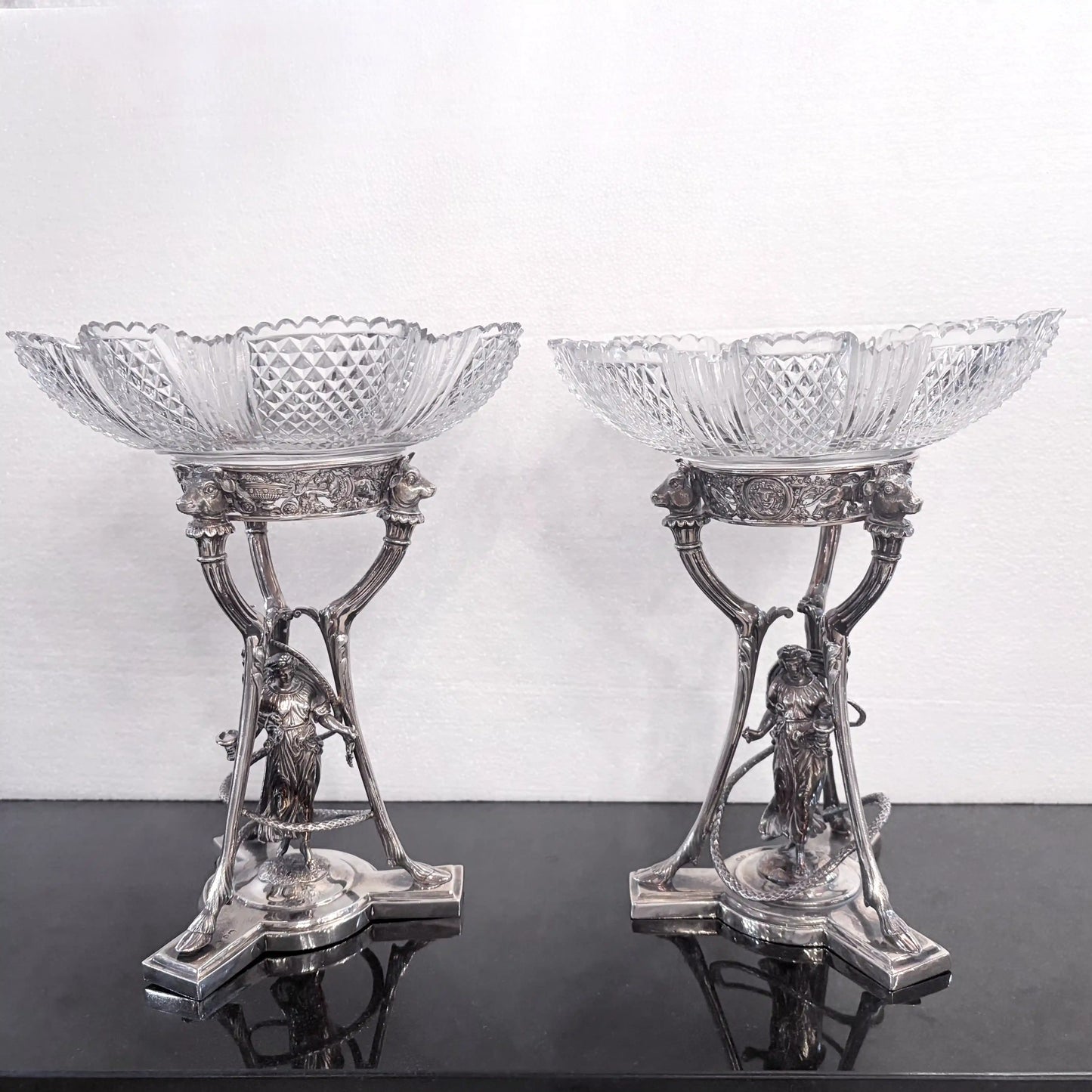 PAIR OF VICTORIAN MYTHOLOGICAL STERLING SILVER CENTERPIECES, LONDON, 1869