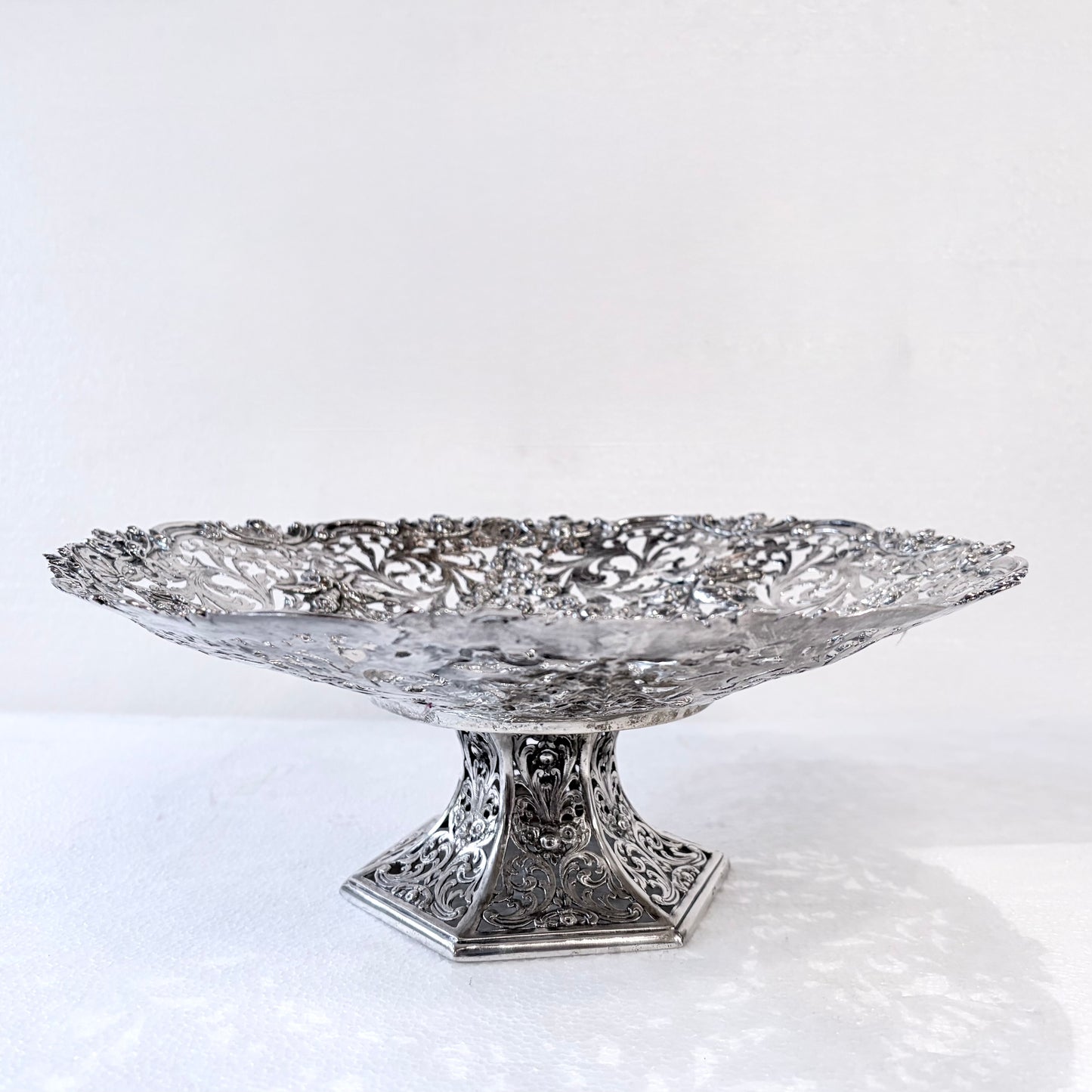 NEO-RENAISSANCE PIERCED 800 SILVER PEDESTAL TAZZA, HANAU, LATE 19th CENTURY