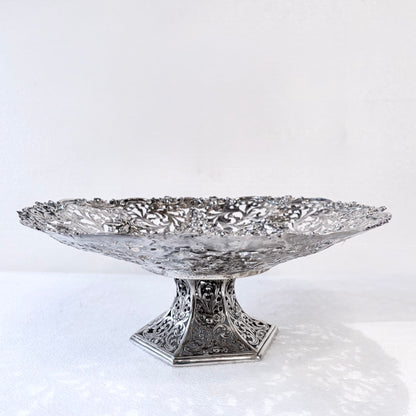 NEO-RENAISSANCE PIERCED 800 SILVER PEDESTAL TAZZA, HANAU, LATE 19th CENTURY