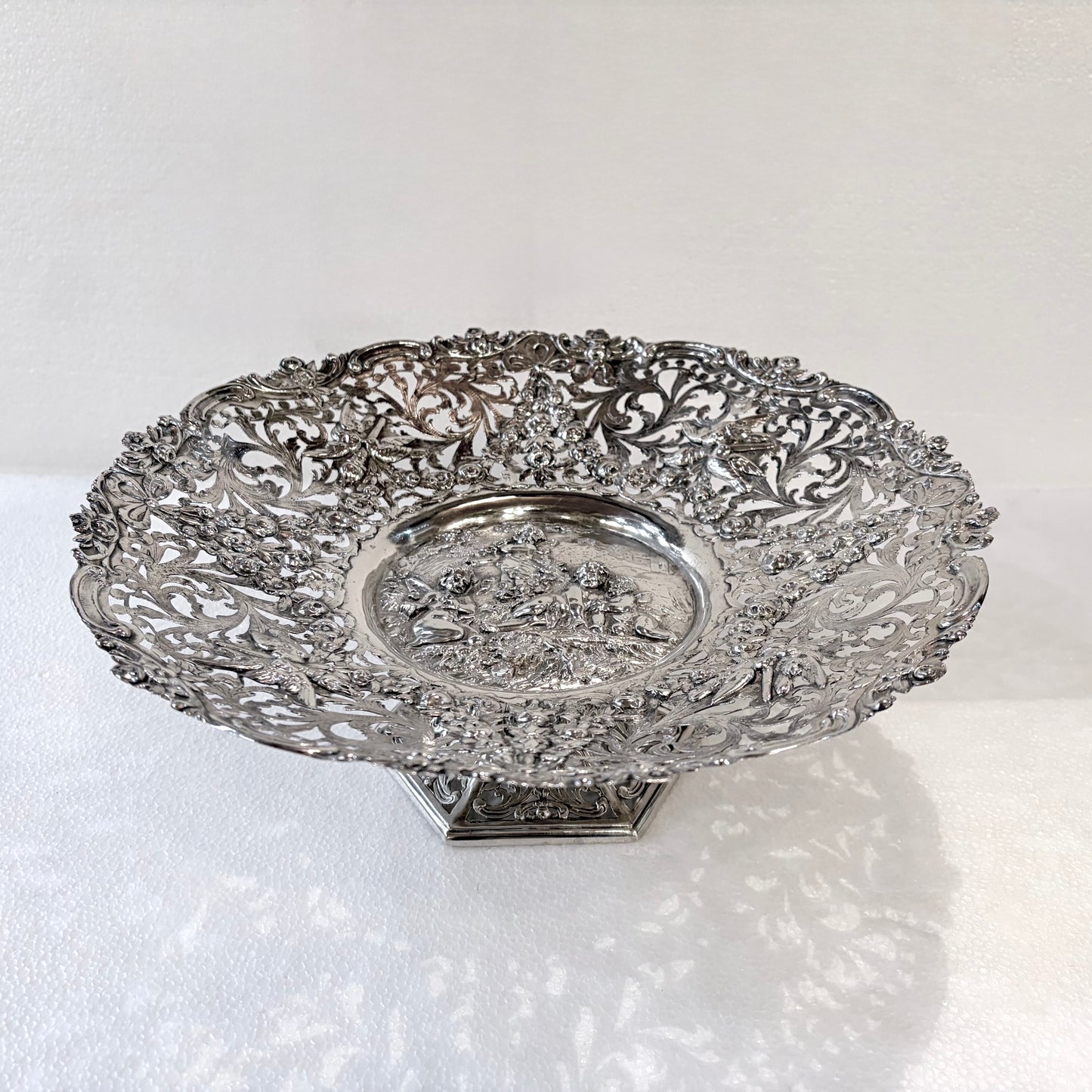 NEO-RENAISSANCE PIERCED 800 SILVER PEDESTAL TAZZA, HANAU, LATE 19th CENTURY