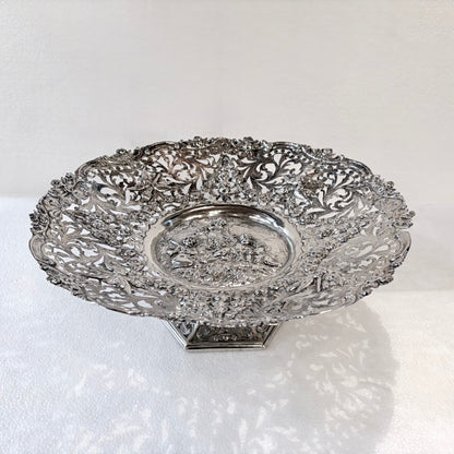 NEO-RENAISSANCE PIERCED 800 SILVER PEDESTAL TAZZA, HANAU, LATE 19th CENTURY