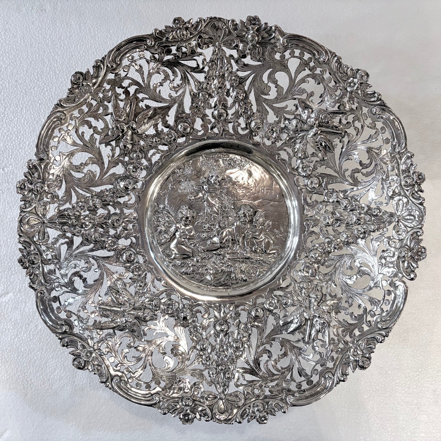 NEO-RENAISSANCE PIERCED 800 SILVER PEDESTAL TAZZA, HANAU, LATE 19th CENTURY