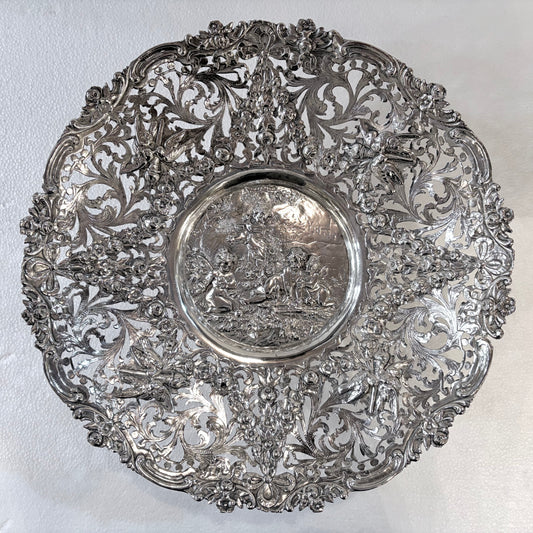 NEO-RENAISSANCE PIERCED 800 SILVER PEDESTAL TAZZA, HANAU, LATE 19th CENTURY