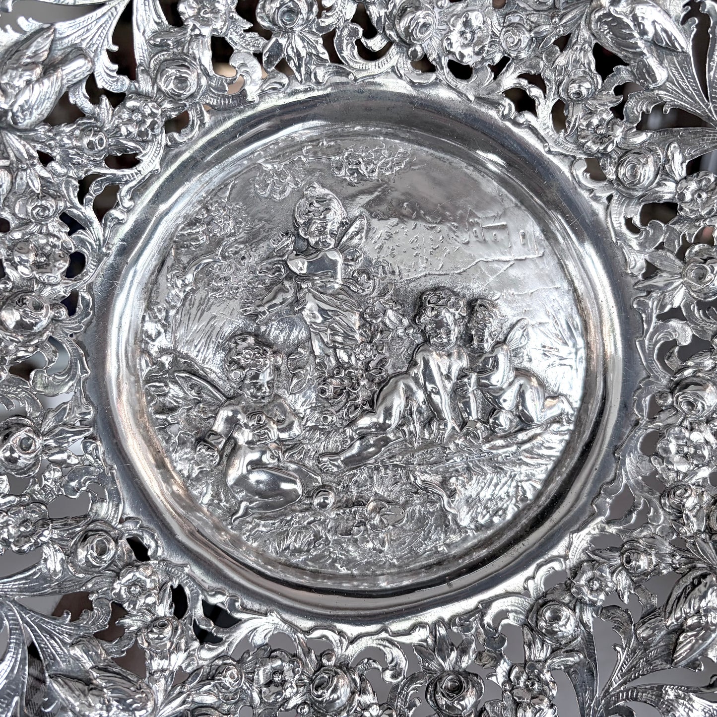 NEO-RENAISSANCE PIERCED 800 SILVER PEDESTAL TAZZA, HANAU, LATE 19th CENTURY
