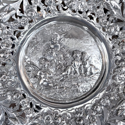 NEO-RENAISSANCE PIERCED 800 SILVER PEDESTAL TAZZA, HANAU, LATE 19th CENTURY