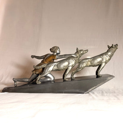 AN ART DECO SILVERED SPELTER FIGURE GROUP, FRANCE, 1920s