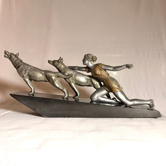 AN ART DECO SILVERED SPELTER FIGURE GROUP, FRANCE, 1920s