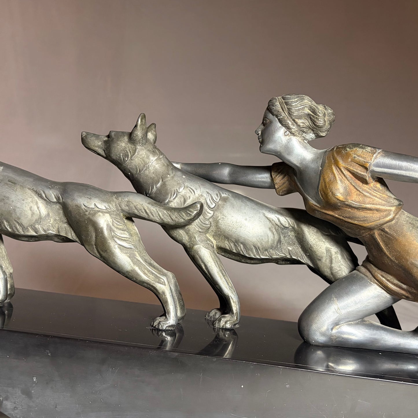 AN ART DECO SILVERED SPELTER FIGURE GROUP, FRANCE, 1920s