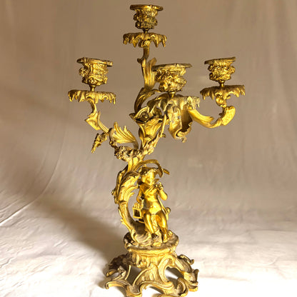 A PAIR OF LOUIS XV STYLE GILT BRONZE FIGURAL FOUR-LIGHT CANDELABRA, FRANCE, 19TH CENTURY
