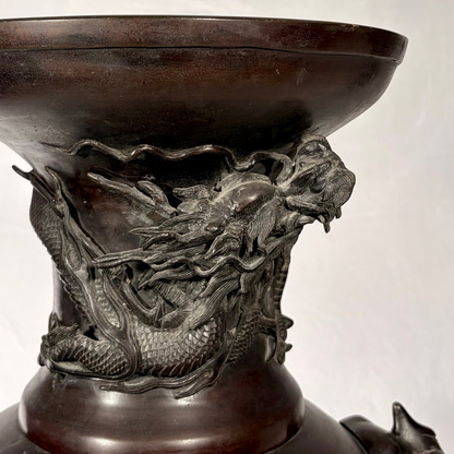 HIGH-RELIEF CAST BRONZE VASE WITH DRAGON DECORATION, JAPAN, C.1870-1900