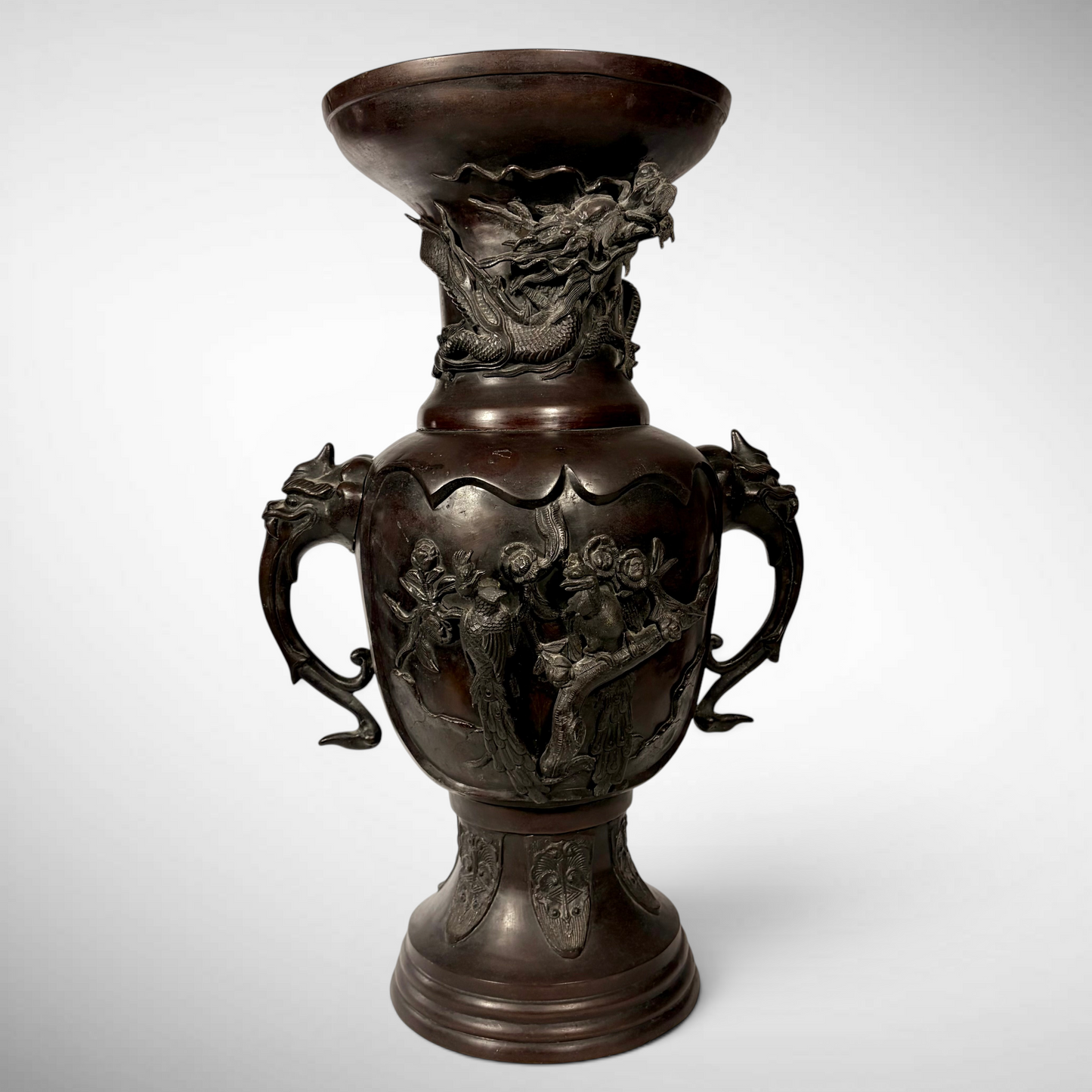 HIGH-RELIEF CAST BRONZE VASE WITH DRAGON DECORATION, JAPAN, C.1870-1900