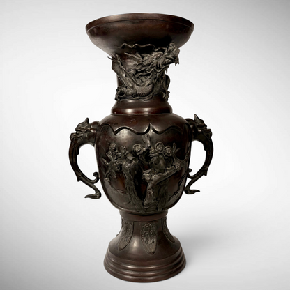HIGH-RELIEF CAST BRONZE VASE WITH DRAGON DECORATION, JAPAN, C.1870-1900