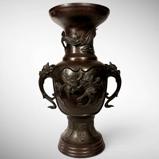 HIGH-RELIEF CAST BRONZE VASE WITH DRAGON DECORATION, JAPAN, C.1870-1900