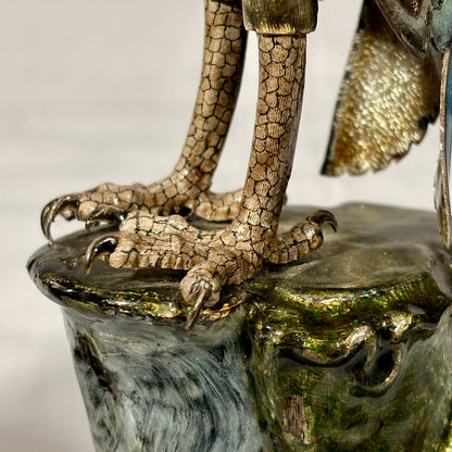 A PAIR OF GILT-SILVER AND ENAMEL MODELS OF FALCONS, JAPAN, MEIJI PERIOD