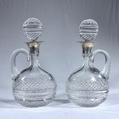 PAIR OF VICTORIAN DIAMOND-CUT CRYSTAL CLARET JUGS, EUROPE, LATE 19th CENTURY