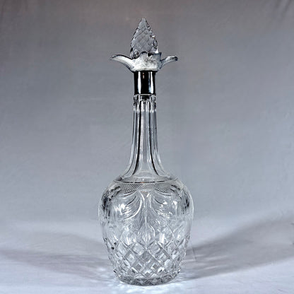 GEORGE V CUT GLASS AND STERLING SILVER MOUNTED DECANTER, SHEFFIELD, 1929