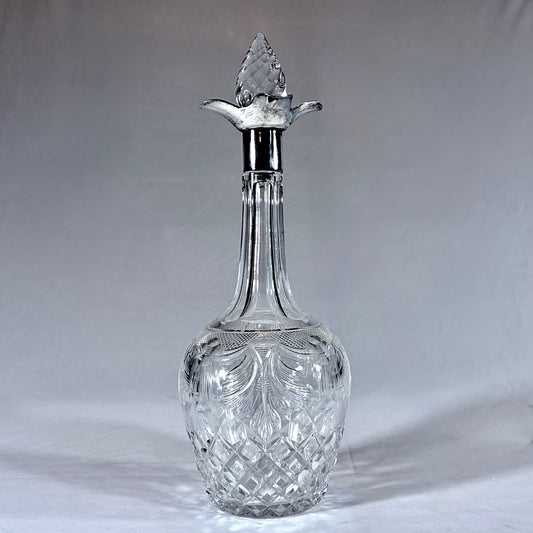 GEORGE V CUT GLASS AND STERLING SILVER MOUNTED DECANTER, SHEFFIELD, 1929