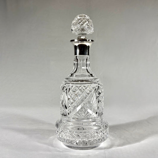 LARGE BELL SHAPED SILVER MOUNTED CRYSTAL DECANTER, SHEFFIELD, 1932