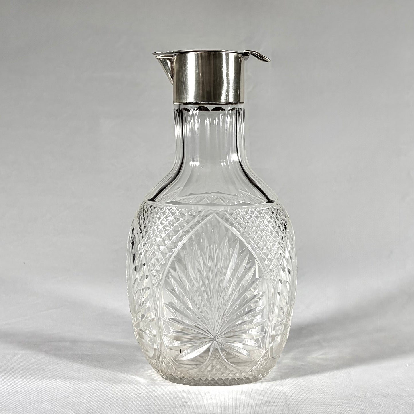 VICTORIAN CUT GLASS AND STERLING SILVER MOUNTED CLARET JUG, LONDON, 1896