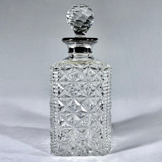 ELIZABETH II CUT-GLASS AND SILVER MOUNTED DECANTER, BIRMINGHAM, 1989