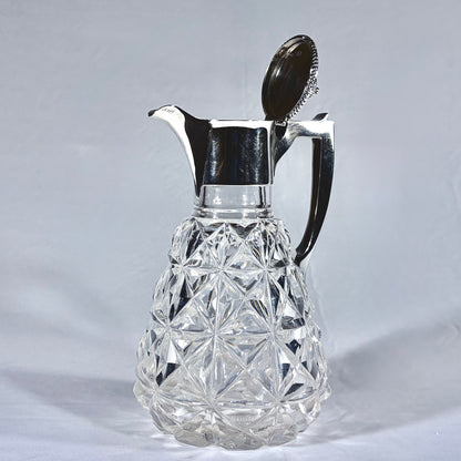 EDWARDIAN DIAMOND-POINT CUT LEAD CRYSTAL AND STERLING SILVER CLARET JUG, LONDON, 1902