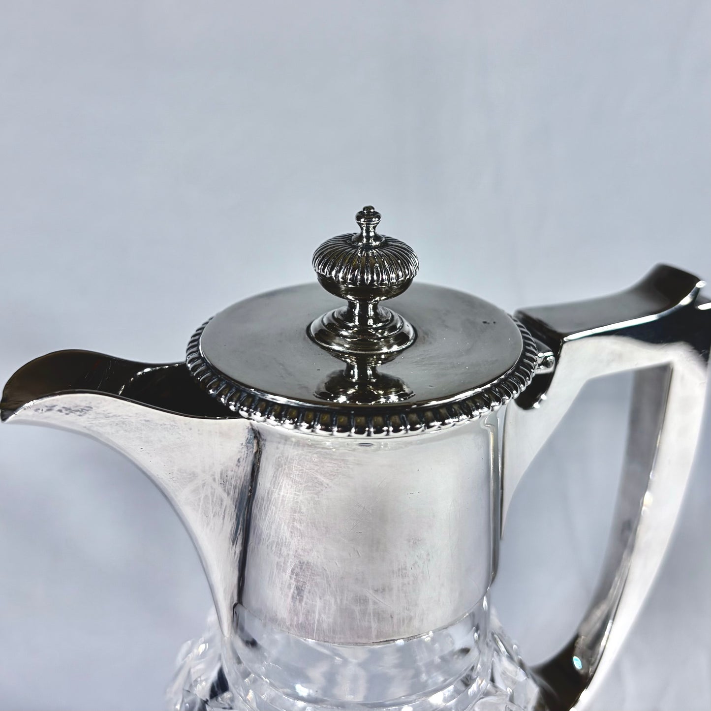 EDWARDIAN DIAMOND-POINT CUT LEAD CRYSTAL AND STERLING SILVER CLARET JUG, LONDON, 1902