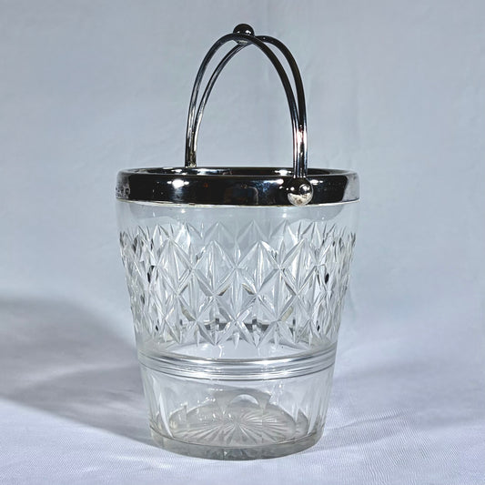 VICTORIAN DIAMOND-CUT GLASS AND STERLING SILVER ICE BUCKET, BIRMINGHAM, 1899