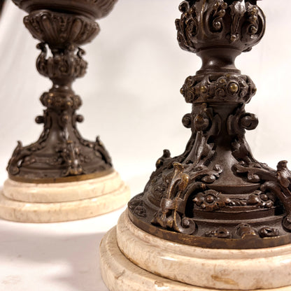 PAIR OF ROCOCO REVIVAL PATINATED BRONZE EWERS, FRANCE, LATE 19TH CENTURY