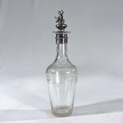 FROSTED AND ETCHED FIGURAL GLASS PERFUME BOTTLE, LONDON, 1902