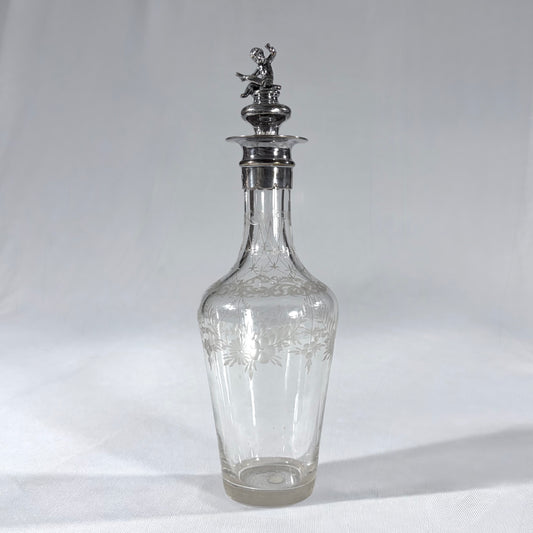 FROSTED AND ETCHED FIGURAL GLASS PERFUME BOTTLE, LONDON, 1902