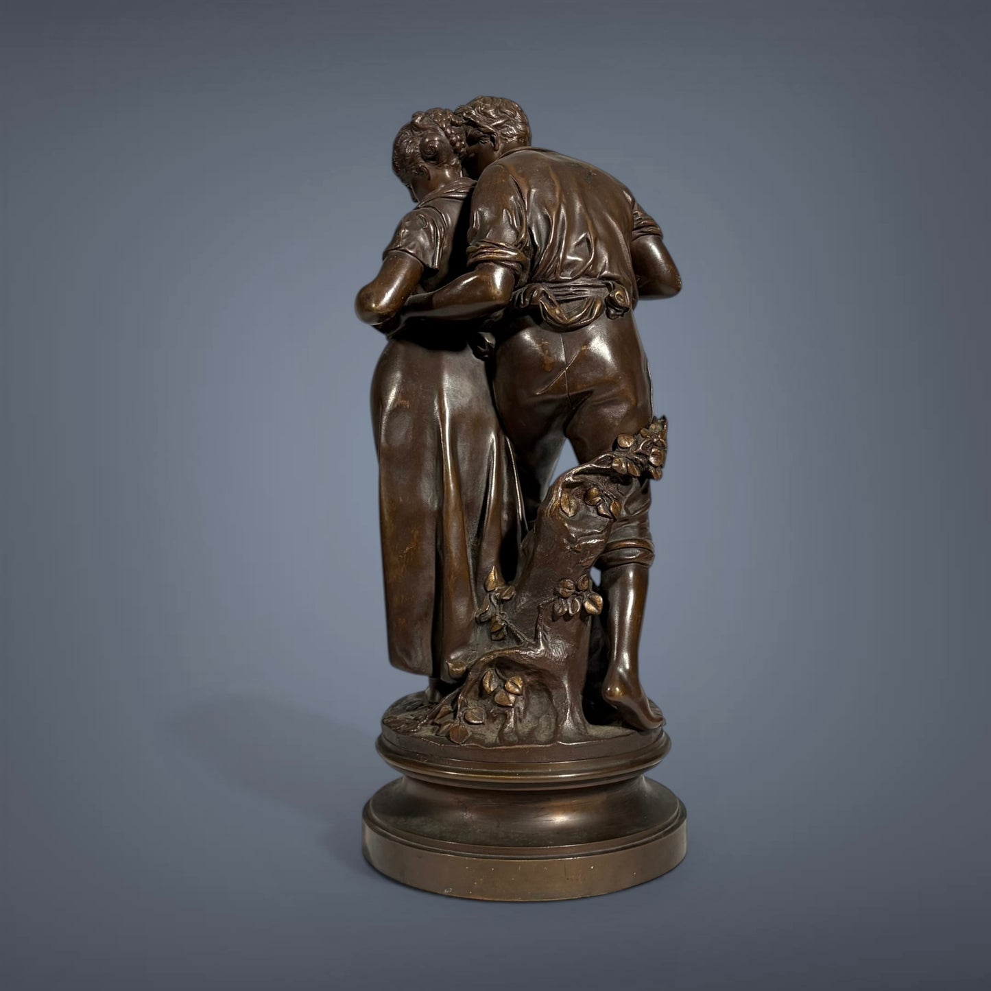 PATINATED BRONZE GROUP, "THE FIRST TRYST," FRANCE, LATE 19th CENTURY