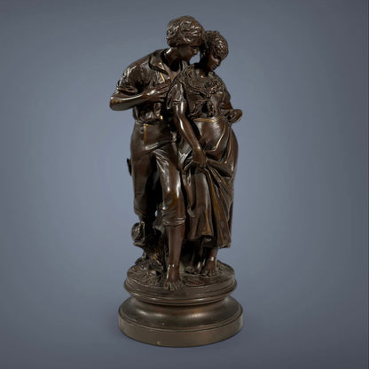 PATINATED BRONZE GROUP, "THE FIRST TRYST," FRANCE, LATE 19th CENTURY