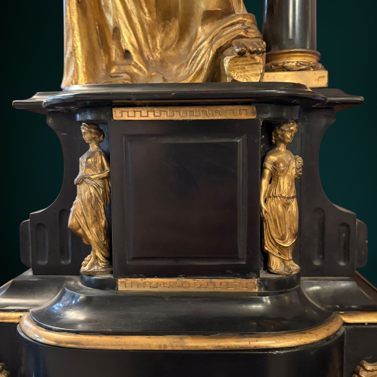 A PAIR OF GILT BRONZE AND BLACK SLATE SIX-LIGHT CANDELABRA, FRANCE, LATE 19TH CENTURY
