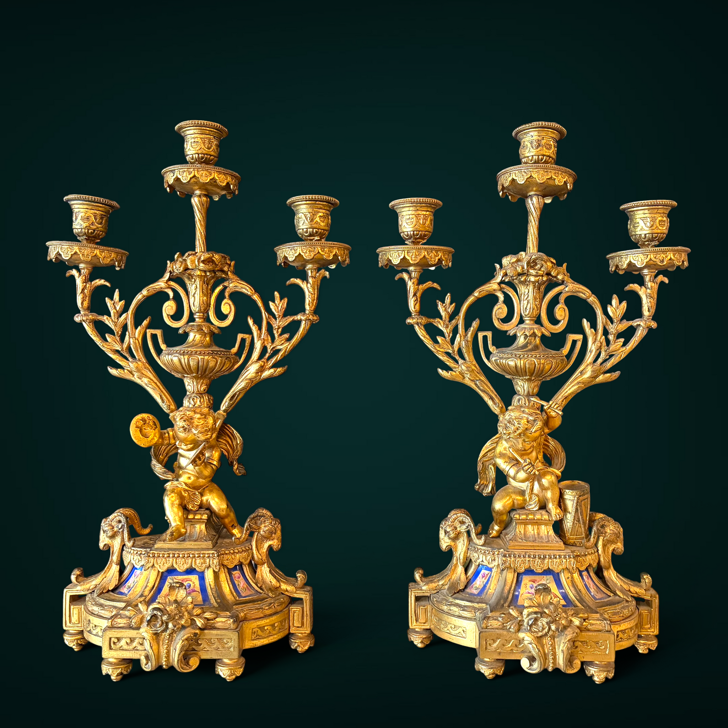 GILT-BRONZE AND SÉVRES-STYLE PORCELAIN-MOUNTED FIGURAL CANDELABRA, FRANCE, LATE 19th CENTURY