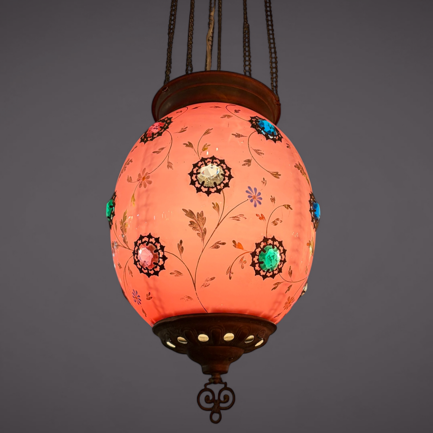 PAIR OF BOHEMIAN JEWELED GLASS PENDANT LIGHTS, CZECH REPUBLIC, LATE 19th CENTURY