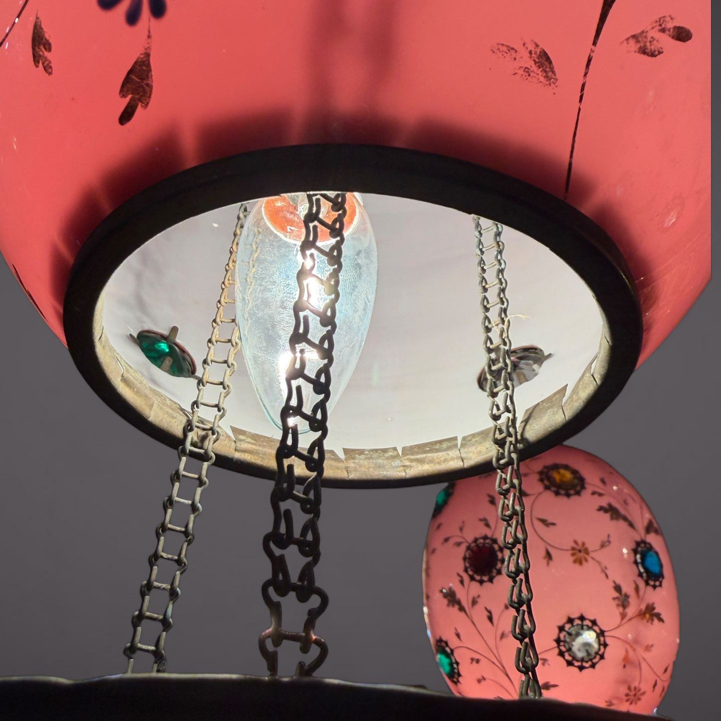 PAIR OF BOHEMIAN JEWELED GLASS PENDANT LIGHTS, CZECH REPUBLIC, LATE 19th CENTURY