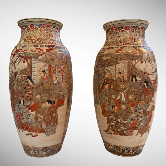 PAIR OF LARGE EARTHENWARE SATSUMA VASES, JAPAN, LATE MEIJI PERIOD