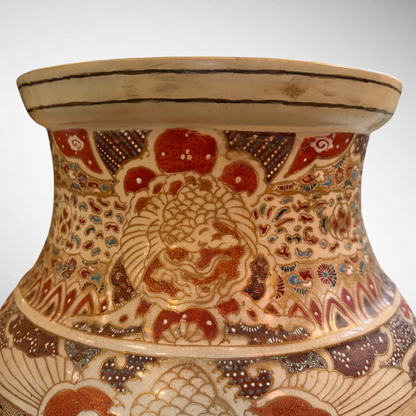 PAIR OF LARGE EARTHENWARE SATSUMA VASES, JAPAN, LATE MEIJI PERIOD