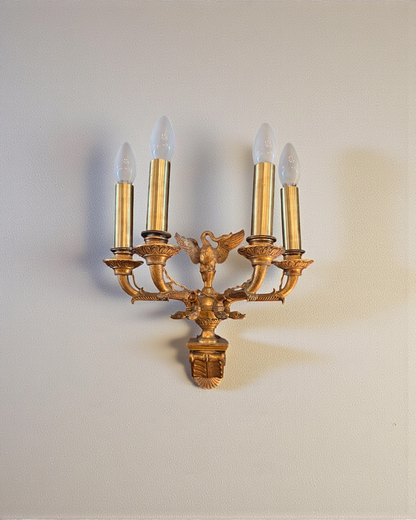 SET OF FOUR EMPIRE STYLE GILT BRONZE FOUR-LIGHT WALL SCONCE, FRANCE, 19TH CENTURY