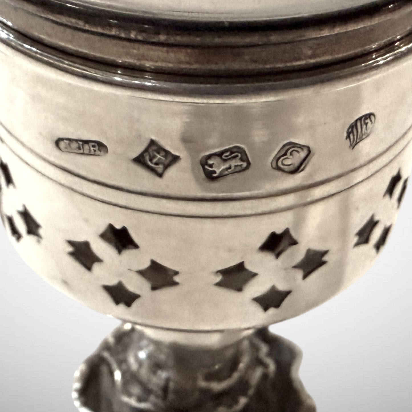 ELIZABETH II PIERCED SILVER AND GLASS HURRICANE LAMPS, BIRMINGAM, 1979