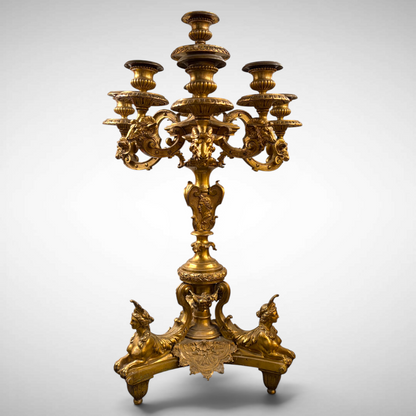 A FRENCH GILT-BRONZE CANDELABRUM 'AUX SPHINGES', FRANCE, LATE 19th CENTURY