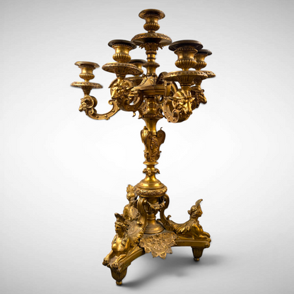 A FRENCH GILT-BRONZE CANDELABRUM 'AUX SPHINGES', FRANCE, LATE 19th CENTURY