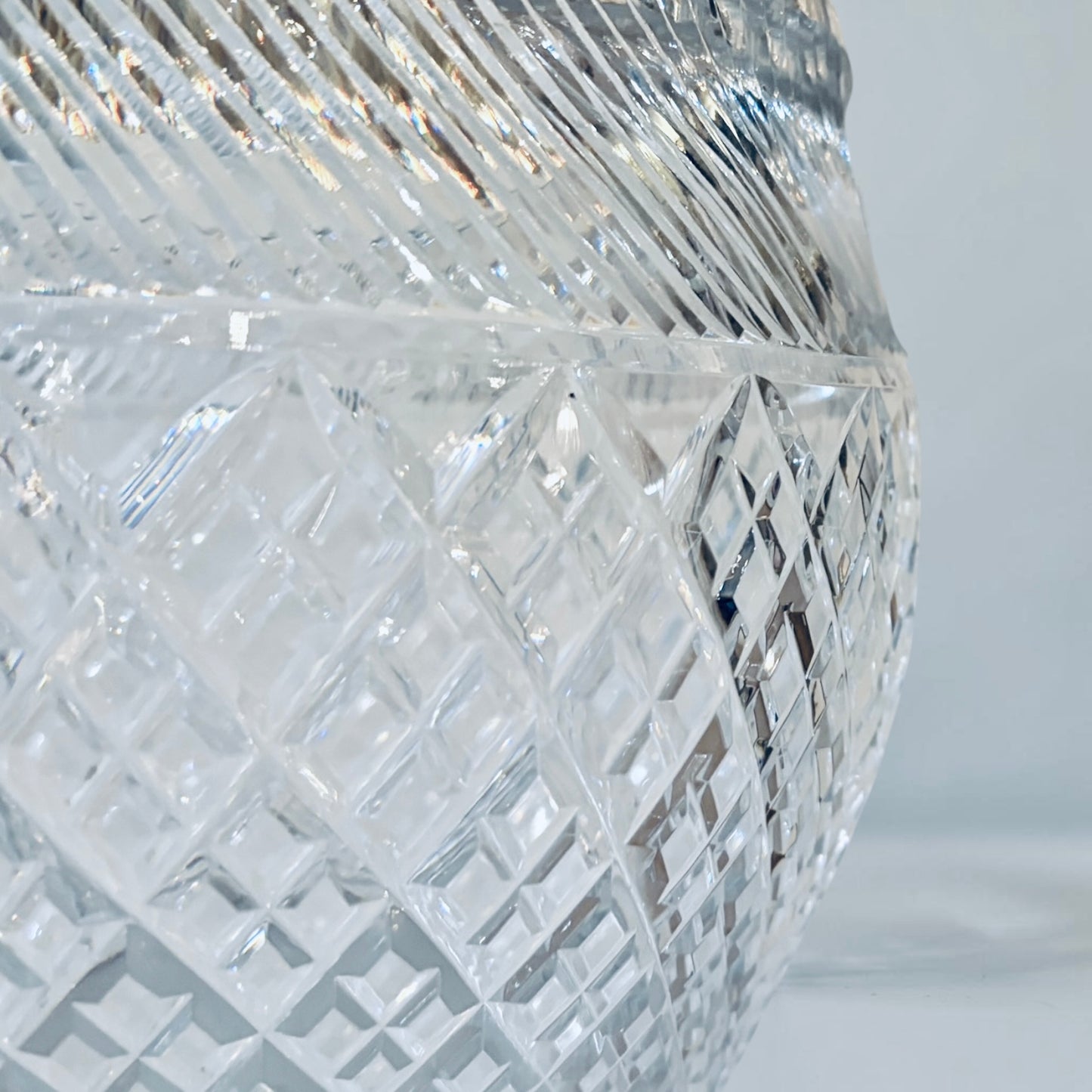 AN ELIZABETH II DIAMOND-CUT CRYSTAL CENTERPIECE, ENGLAND, MID-20th CENTURY
